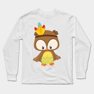 Thanksgiving Owl, Brown Owl, Cute Owl, Feathers Long Sleeve T-Shirt